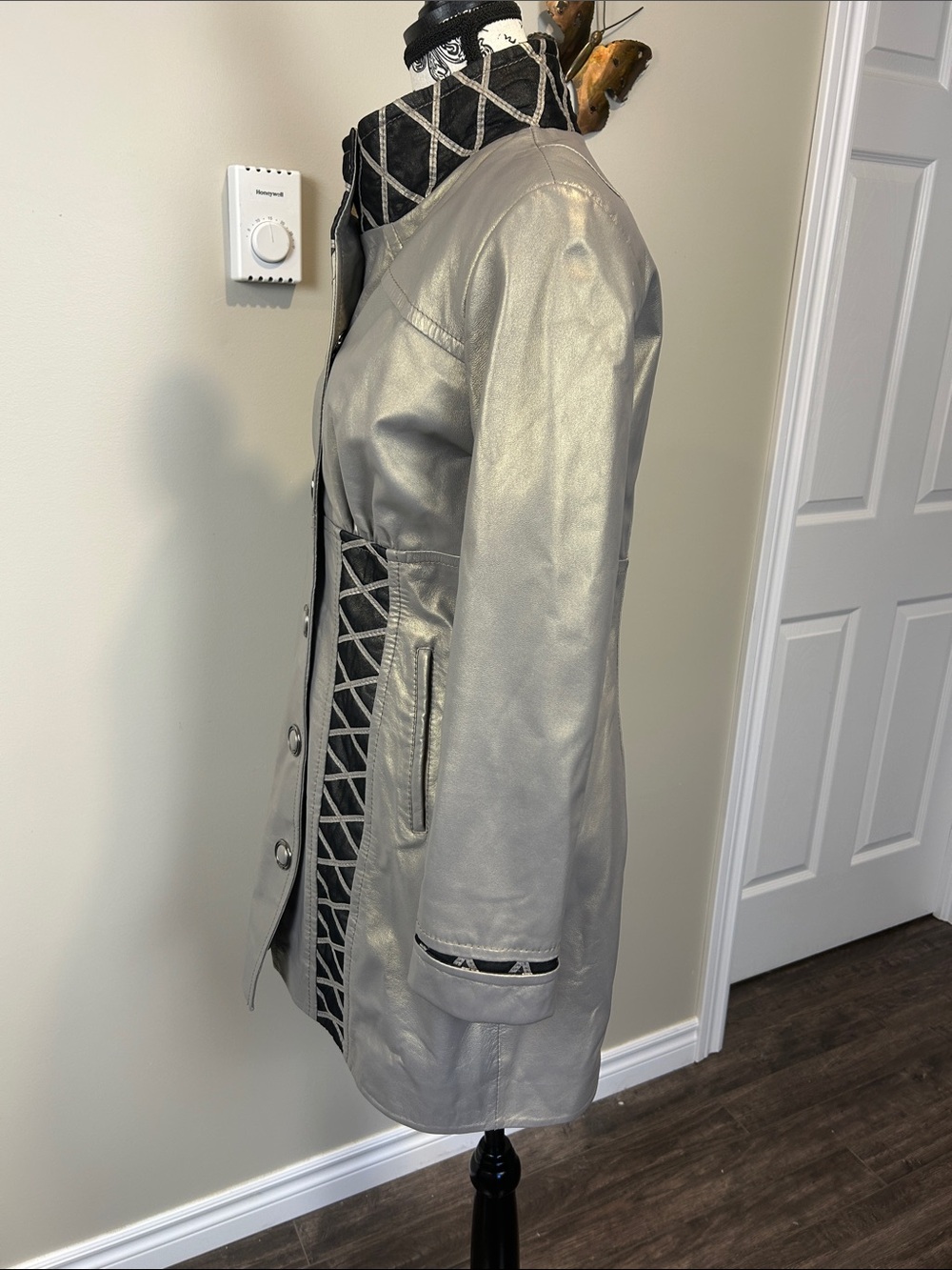 Dolce Vitalli Metallic Taupe Snake Print Moto Car Coat Jacket Medium - Picture 4 of 11